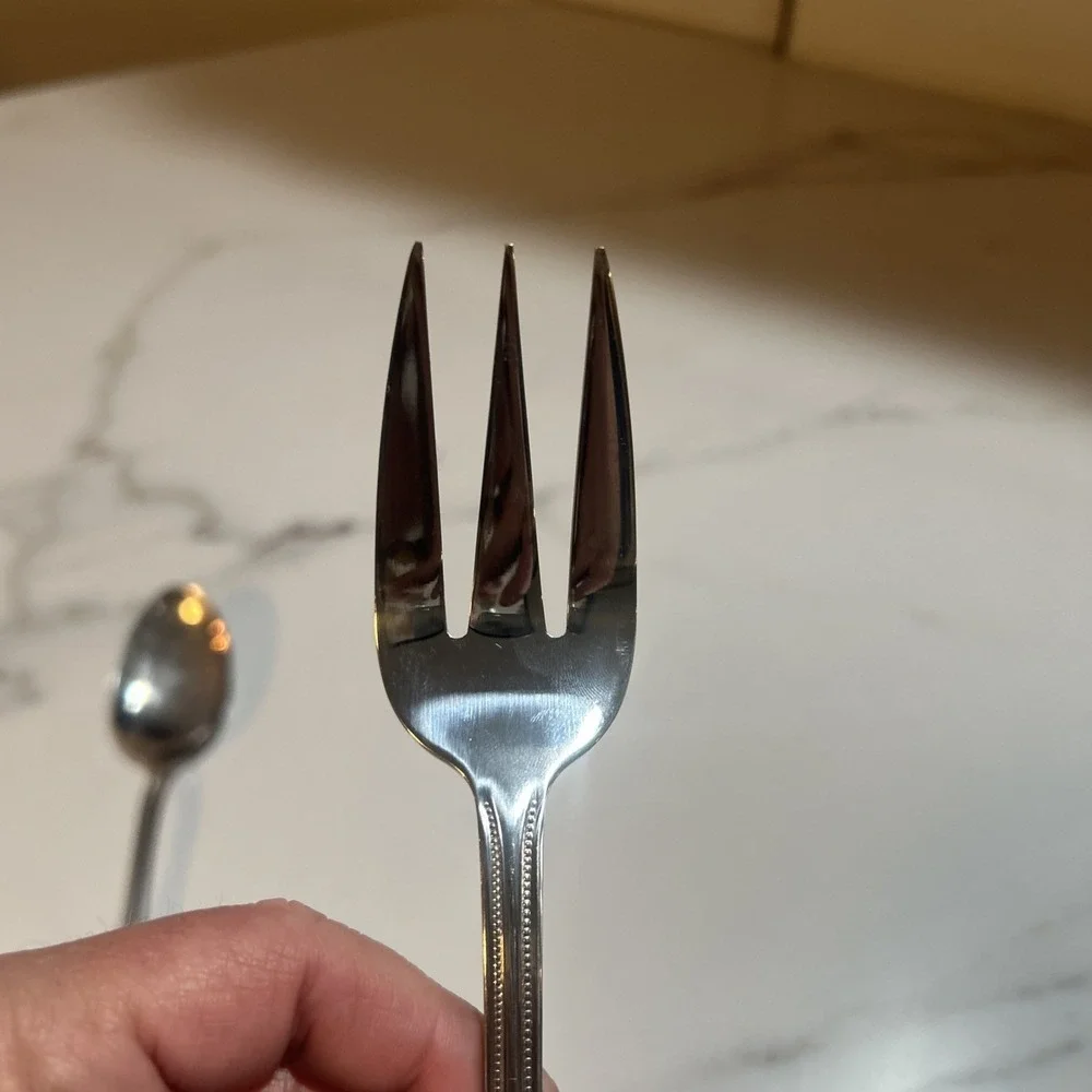 Gibson 18/0 Stainless‎ Flatware Glossy BEADED Pattern Serving Spoon, And Fork